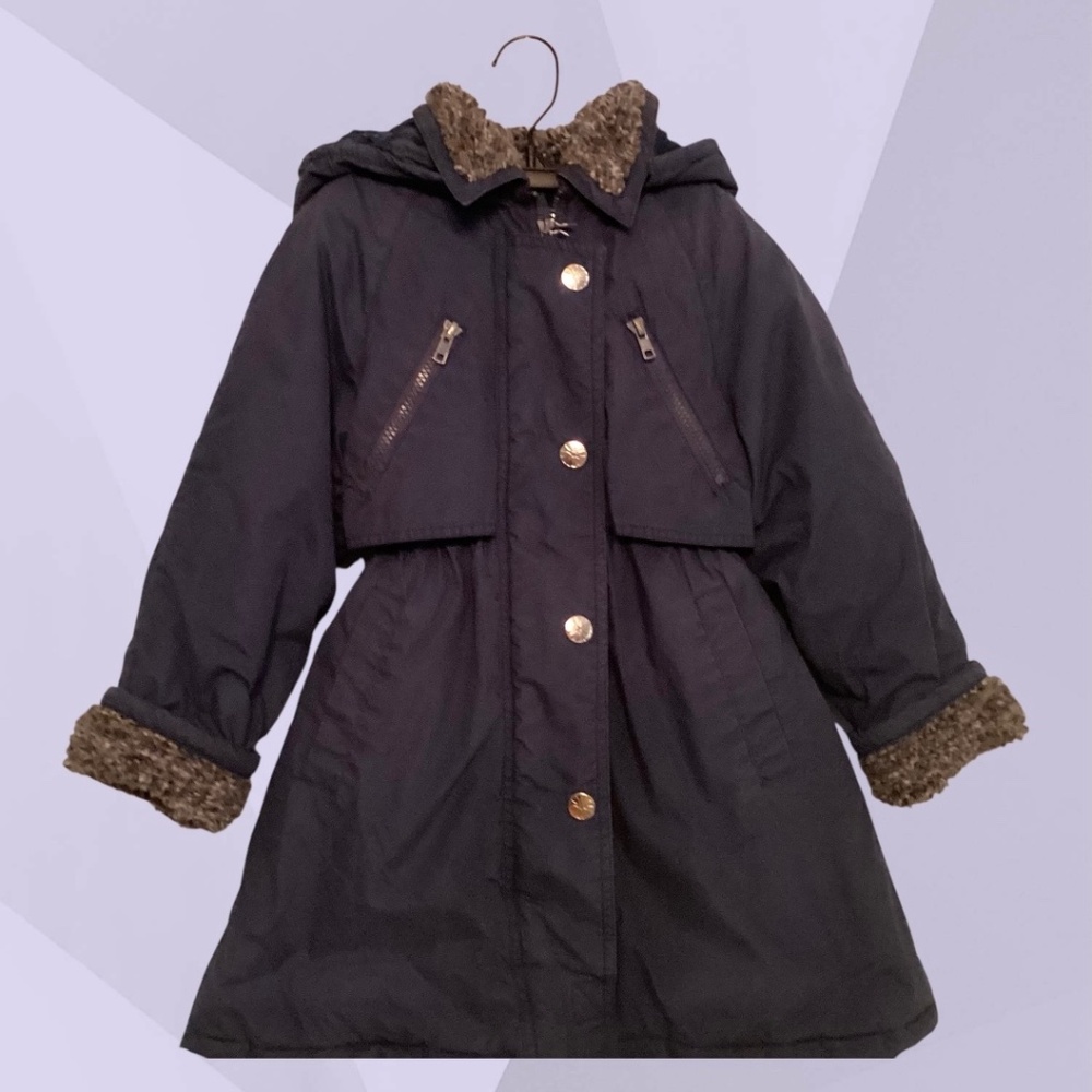 Girls Size 4 Winter Coat – Warm, Lightweight, Removable Hood, Faux Fur Trim